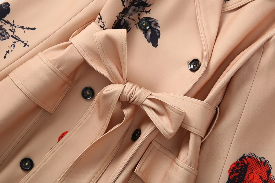 Title 8, Lapel Three-grain Double-breasted Belt Long Tre...