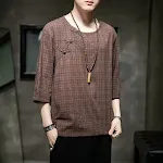 Men's cotton and linen five-point sleeve top. Offers breathability and comfort, perfect for warm weather. A stylish and — photo 1