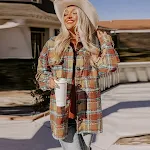 Casaco camisa xadrez solto feminino Roupa de moda manga longa Blusa para uso casual e elegante Conforto e estilo — foto 1