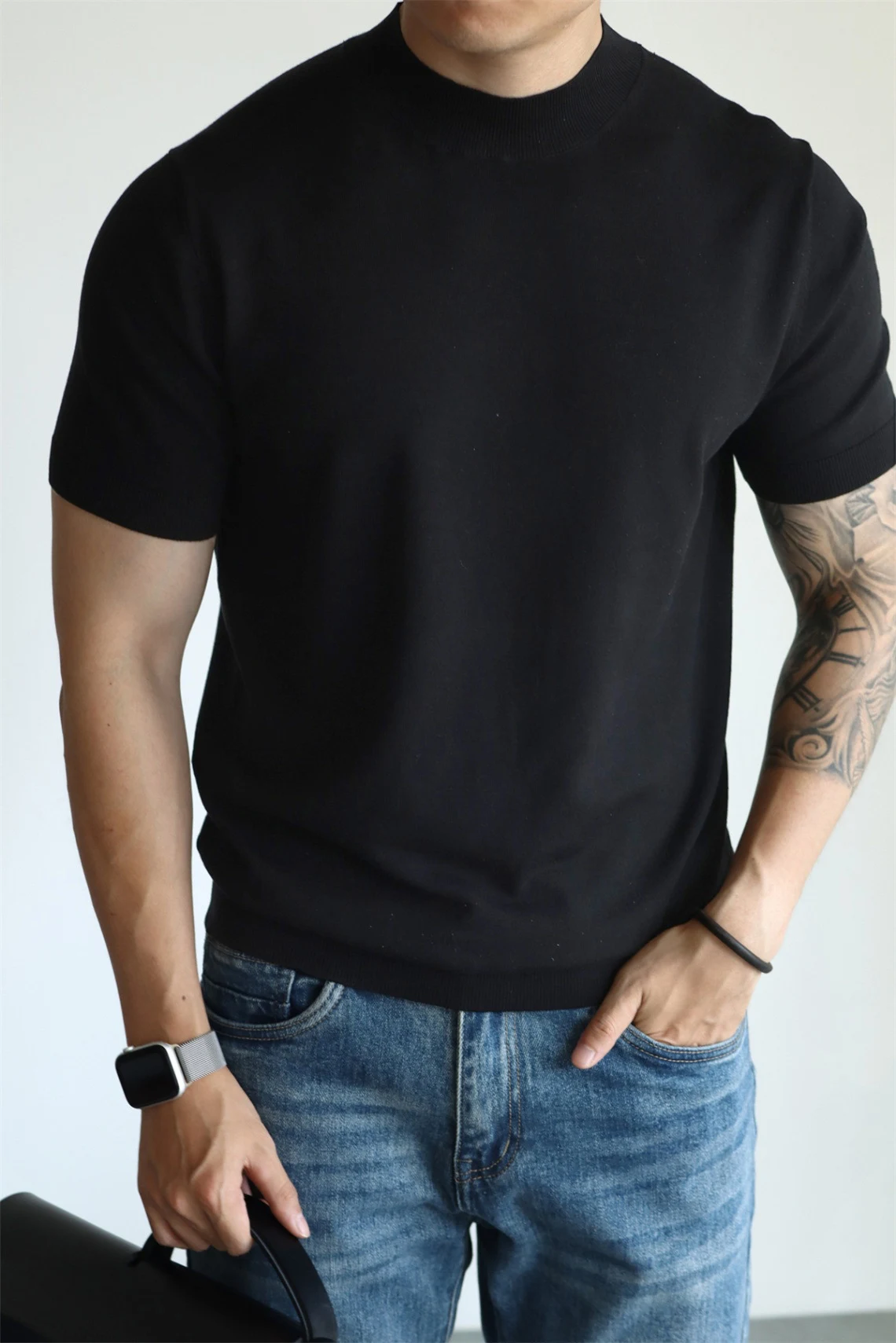 Title 17, Camiseta de malha masculina lisa, corte justo, ...