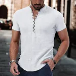 Men's Linen Leisure V-neck Shirt, breathable and lightweight for ultimate comfort and style. Perfect for casual wear and — photo 9