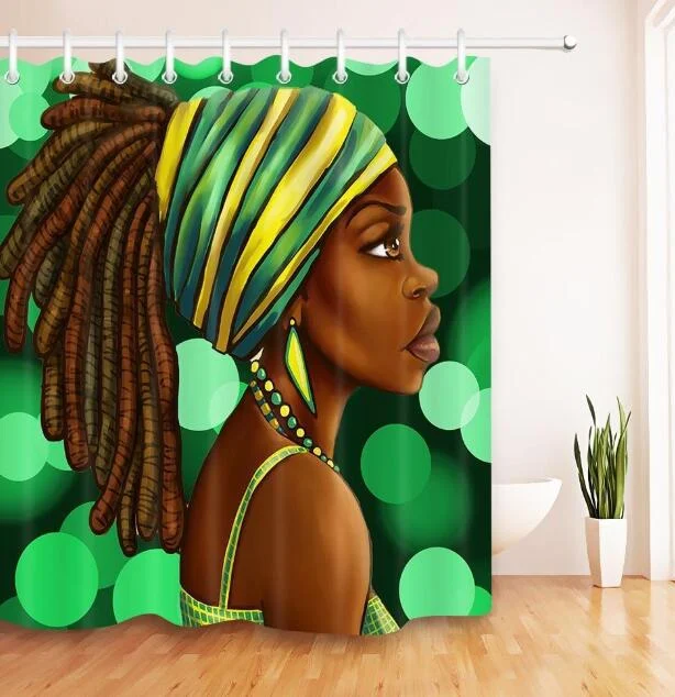 Banyo Duş Perdesi Sanat Tasarım Grafiti Hip Hop Afrikalı Kız Siyah Saç Büyük Küpe Modern Bina. — Fotoğraf 8