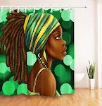 Banyo Duş Perdesi Sanat Tasarım Grafiti Hip Hop Afrikalı Kız Siyah Saç Büyük Küpe Modern Bina. — Fotoğraf 8