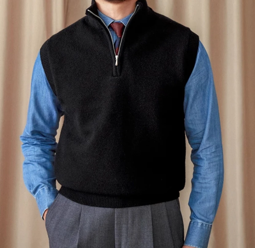 Retro Stand Collar Vest British Slim-fitting Sleeveless Waistcoat Bottoming Sweater – a stylish layering piece for a sop — photo 2