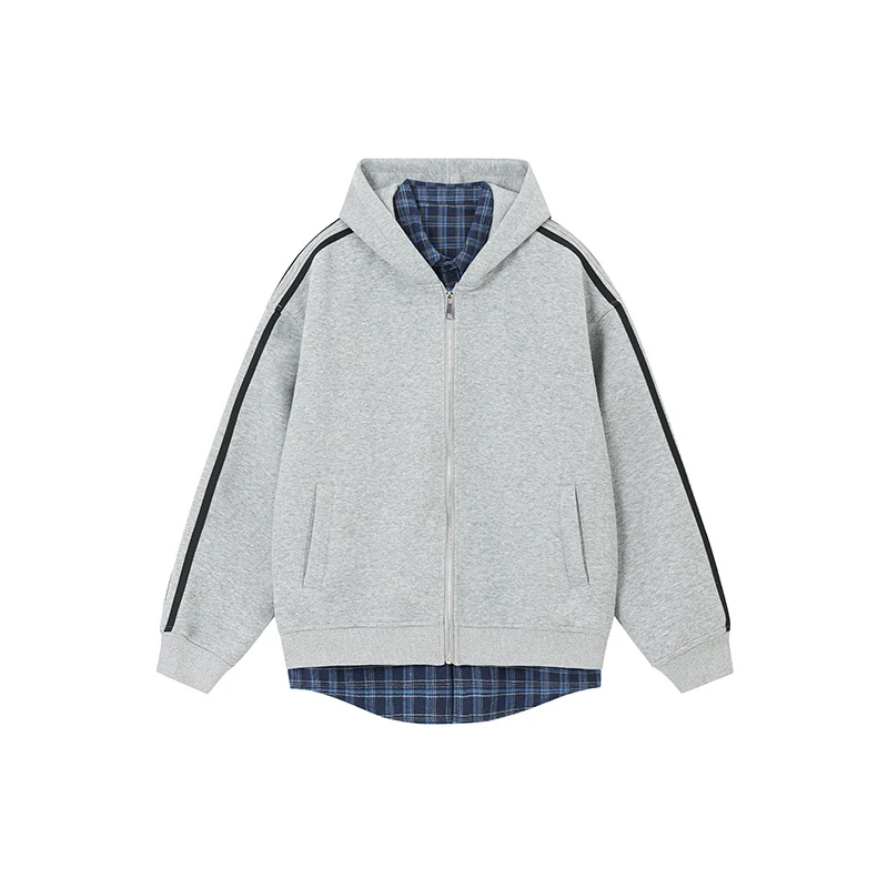 Blusa xadrez com capuz e cardigan emendado, casaco estiloso e confortável para diversas ocasiões, perfeito para o outono e inverno. — foto 6