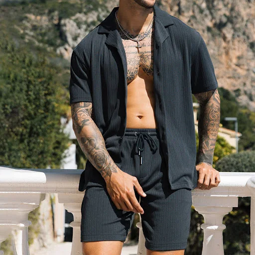 Title 3, Conjunto masculino duas peças Camisas com lapel...