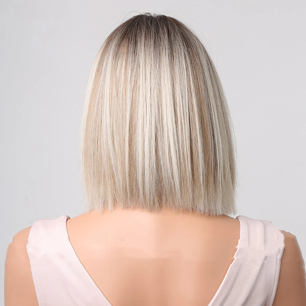 Peruca de Cabelo Curto Cinza Liso com Divisão ao Meio, Visual Natural e Moderno, Perfeita para um Estilo Sofisticado e Versátil. — foto 1
