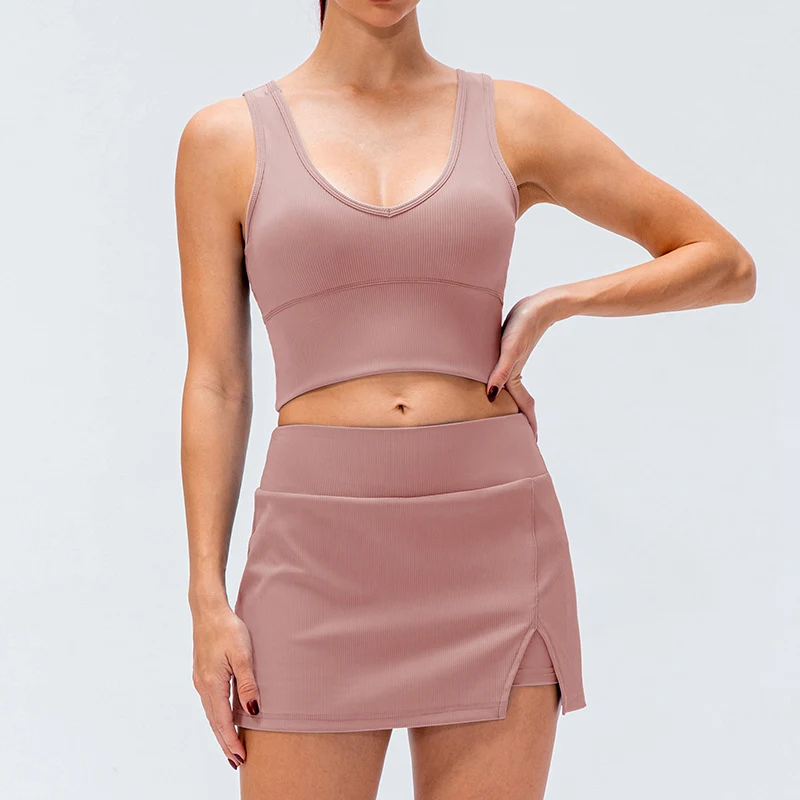 Women's Sports Quick-drying Fitness Vest Skirt Suit for active workouts. Breathable and comfortable, perfect for high-in — photo 3