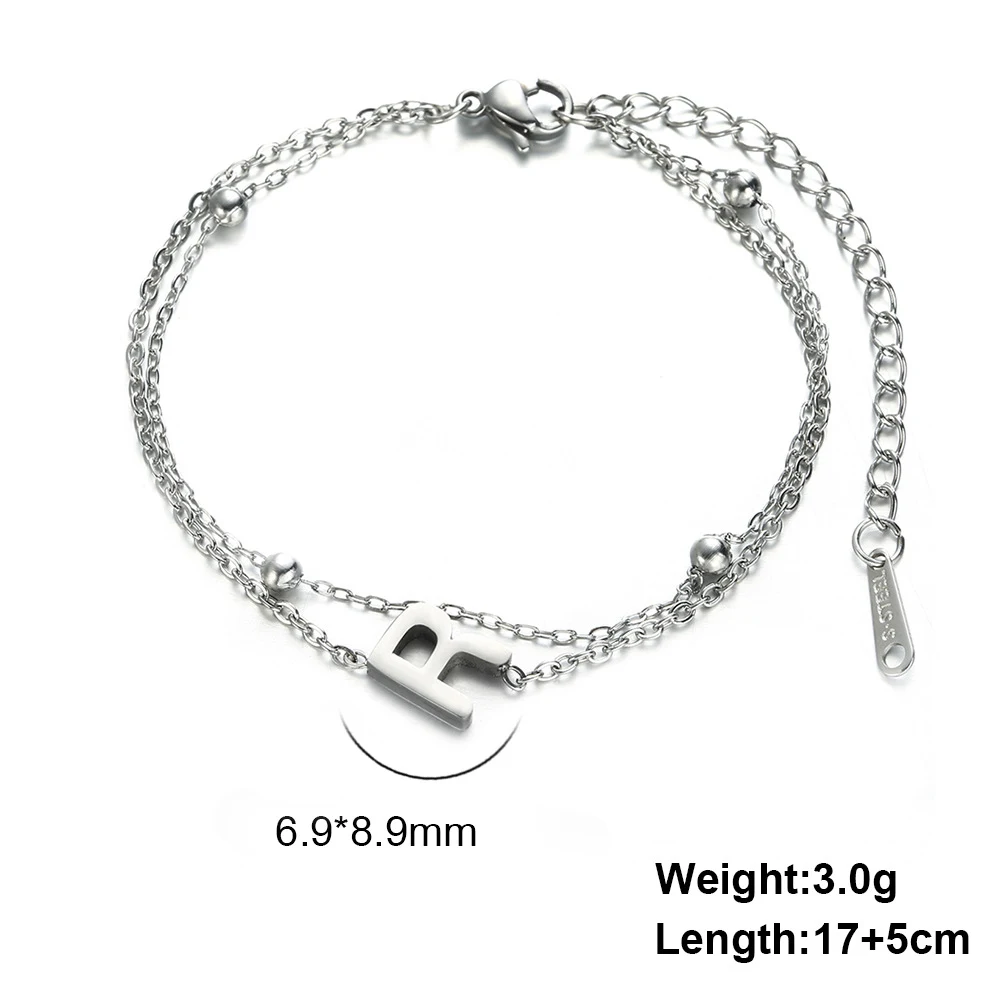 Pulseira com pingente de 26 letras em aço titânio cortado, corrente dupla, design elegante e resistente. Um acessório perfeito e presente ideal. — foto 14
