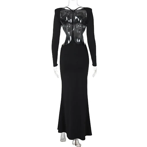 Title 17, Sexy Backless Hollow-out Slim-fit Long Sleeve D...