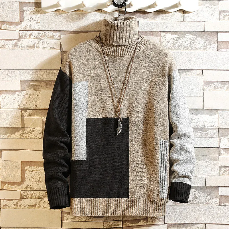 Title 3, Loose Turtleneck Color-Block Pullover Sweater P...