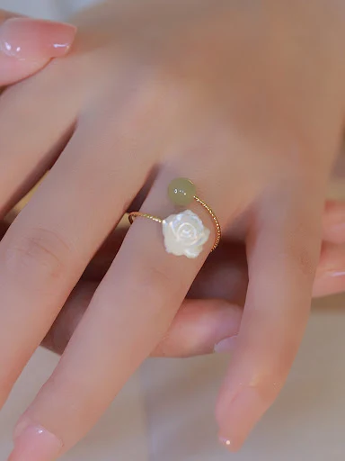 Title 1, S925 Silberring mit rosa Hotan-Jade für Mädchen...