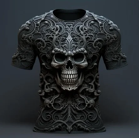 Men's 3D Skull Pattern European Hip Hop Trendy T-shirt, 3D Printed, for a bold and stylish urban look, perfect for every — photo 4