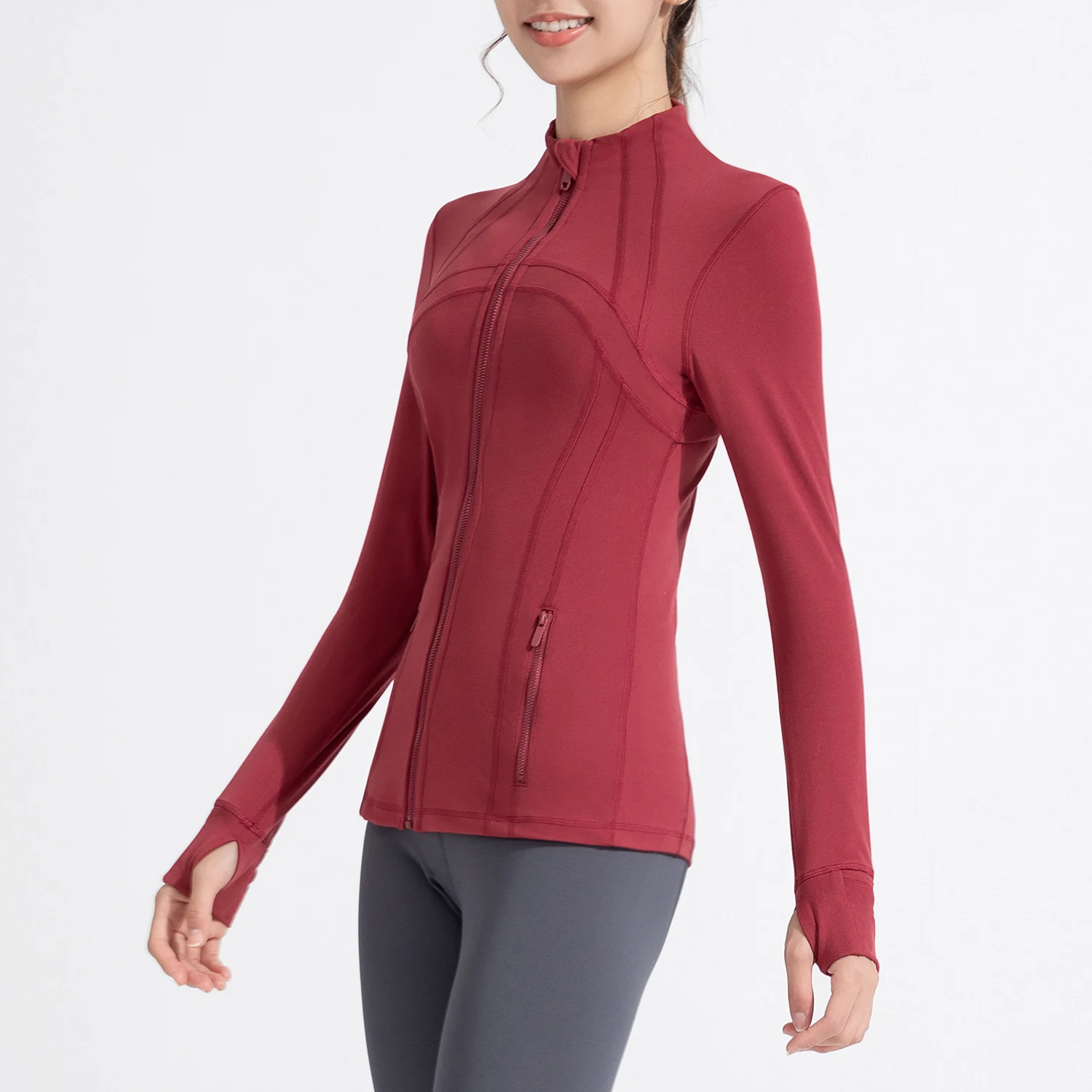 Women's Stand Collar Sports Running Workout Long Sleeve Zipper Jacket Perfect for running, exercise and fitness. Stay ac — photo 7