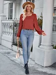 Top Versátil de Manga Longa com Gola Quadrada e Cor Sólida, Slim Fit, Perfeito para um Visual Moderno e Elegante, Ideal para Diversas Ocasiões. — foto 14