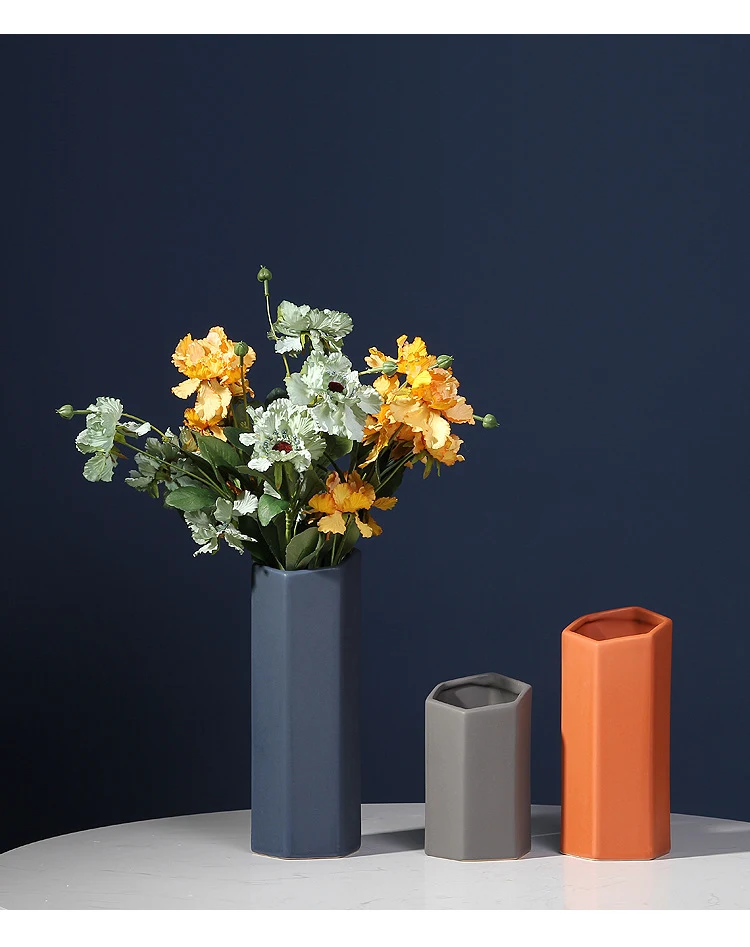 Title 9, Geometric style hexagonal ceramic glazed vase, ...