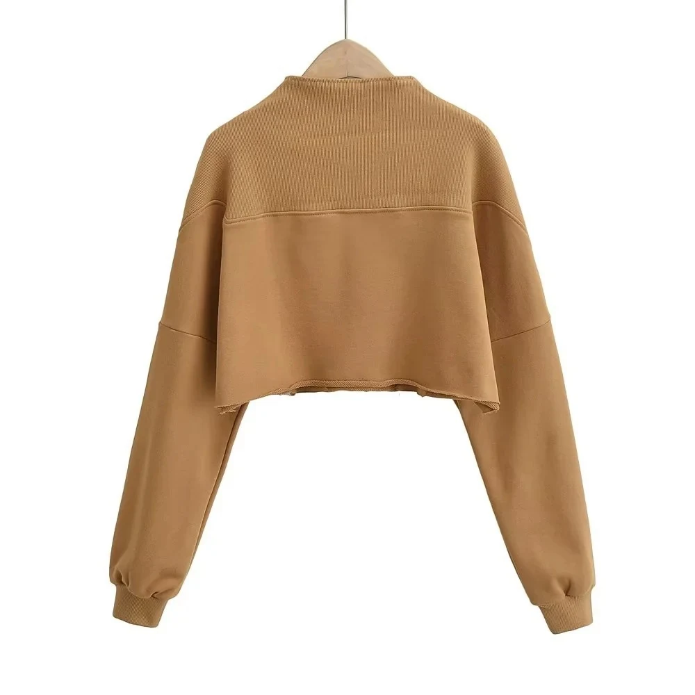 Halbloser Damen-Pullover mit Reißverschluss, einfarbig, kurz — foto 6
