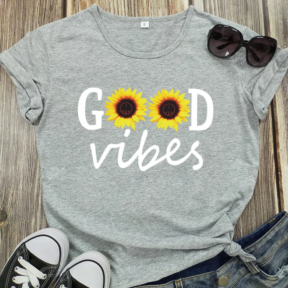 Brief Zonnebloem Print Dames Korte Mouw O Hals Los T-shirt Zomer Dames — foto 4