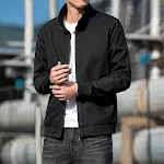 Jaqueta outono masculina com gola alta curta, casual com zíper, estilo coreano moderno, resistente ao desgaste, preta, ideal para trabalho. — foto 1