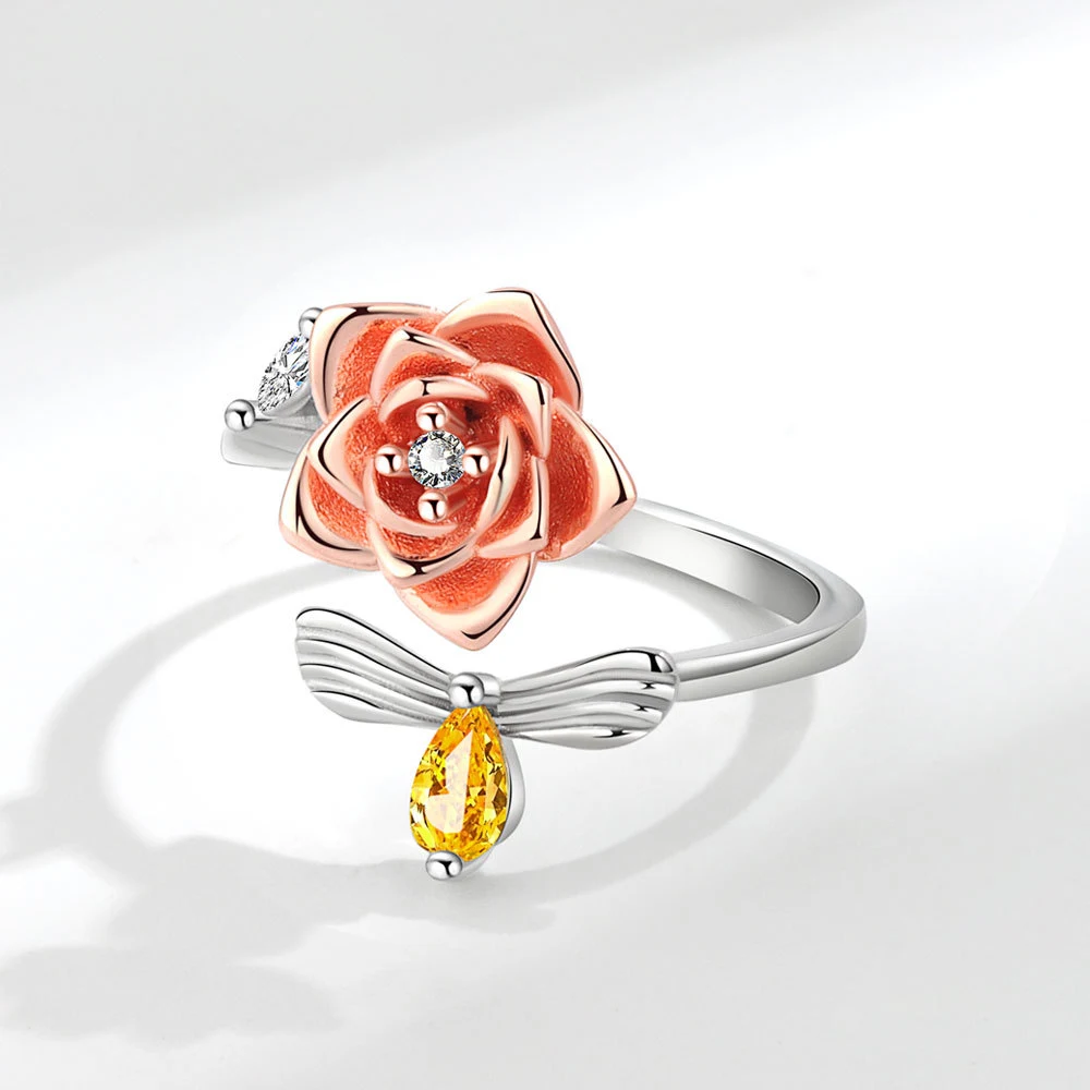 Anel Giratório de Flores para Moda Criativa Feminina Joia Única Design Floral Elegante Anel Ajustável Presente Ideal para Ela. — foto 5