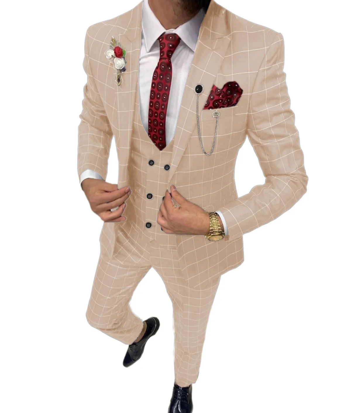 Men's Simple Versatile Lattice Suit Three-piece Suit. Offers a sophisticated look, perfect for various occasions, combin — photo 10