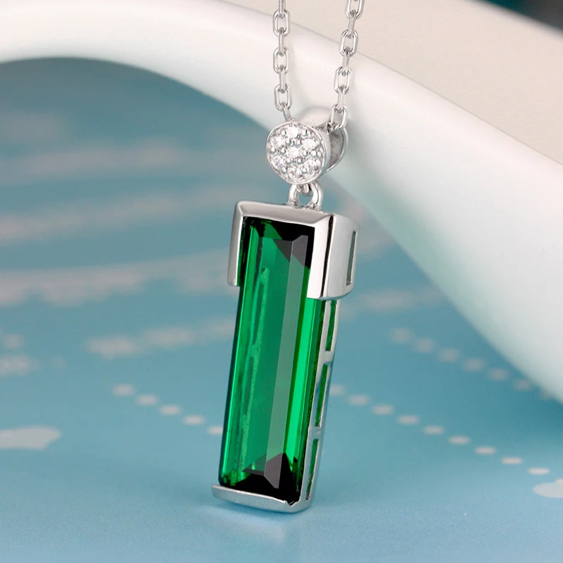 Colar de joia feminino com pedra esmeralda, banhado a prata 925 e pingente com banho de platina 18k, acessório elegante. — foto 8