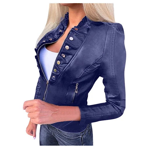 Title 5, PU leren motorjas, slim fit, winter. Slanke her...