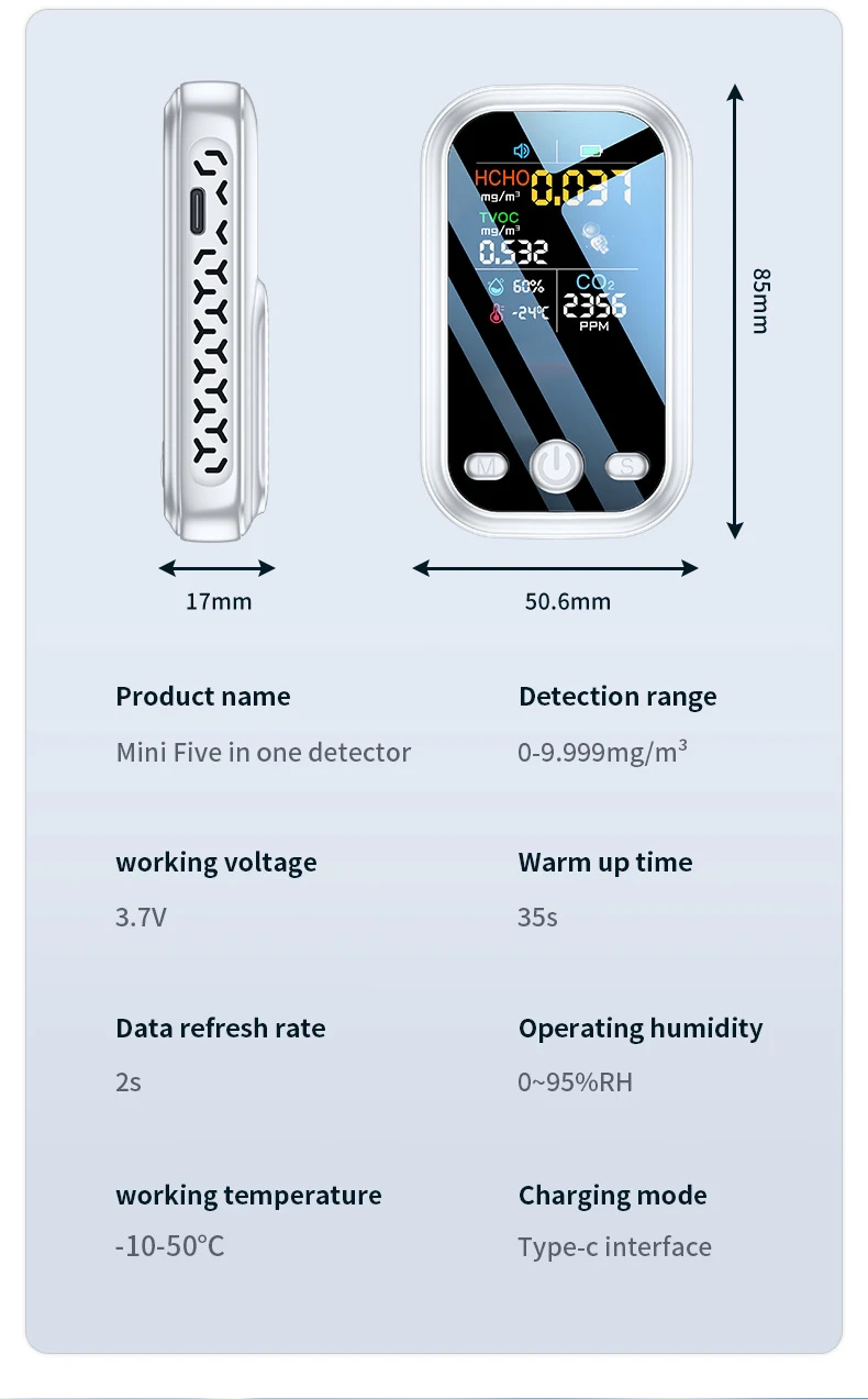 Title 6, Handheld Portable Air Quality Detector with Ind...