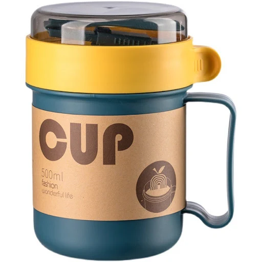 Title 5, Student Breakfast Milk Cup with Lid Spoon Porta...