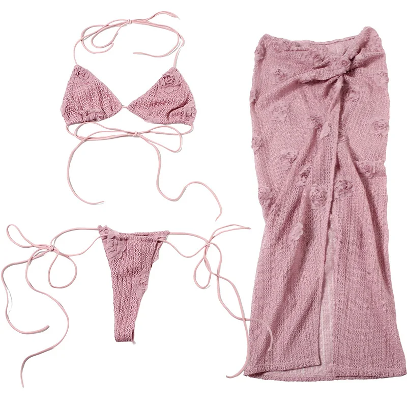 Title 15, Womens Halter Bikini High Slit Three-piece Set