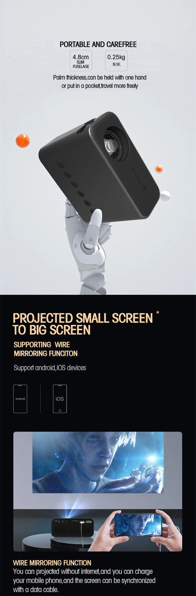 Title 2, YT500 Home Mini Projector Portable Childrens C...