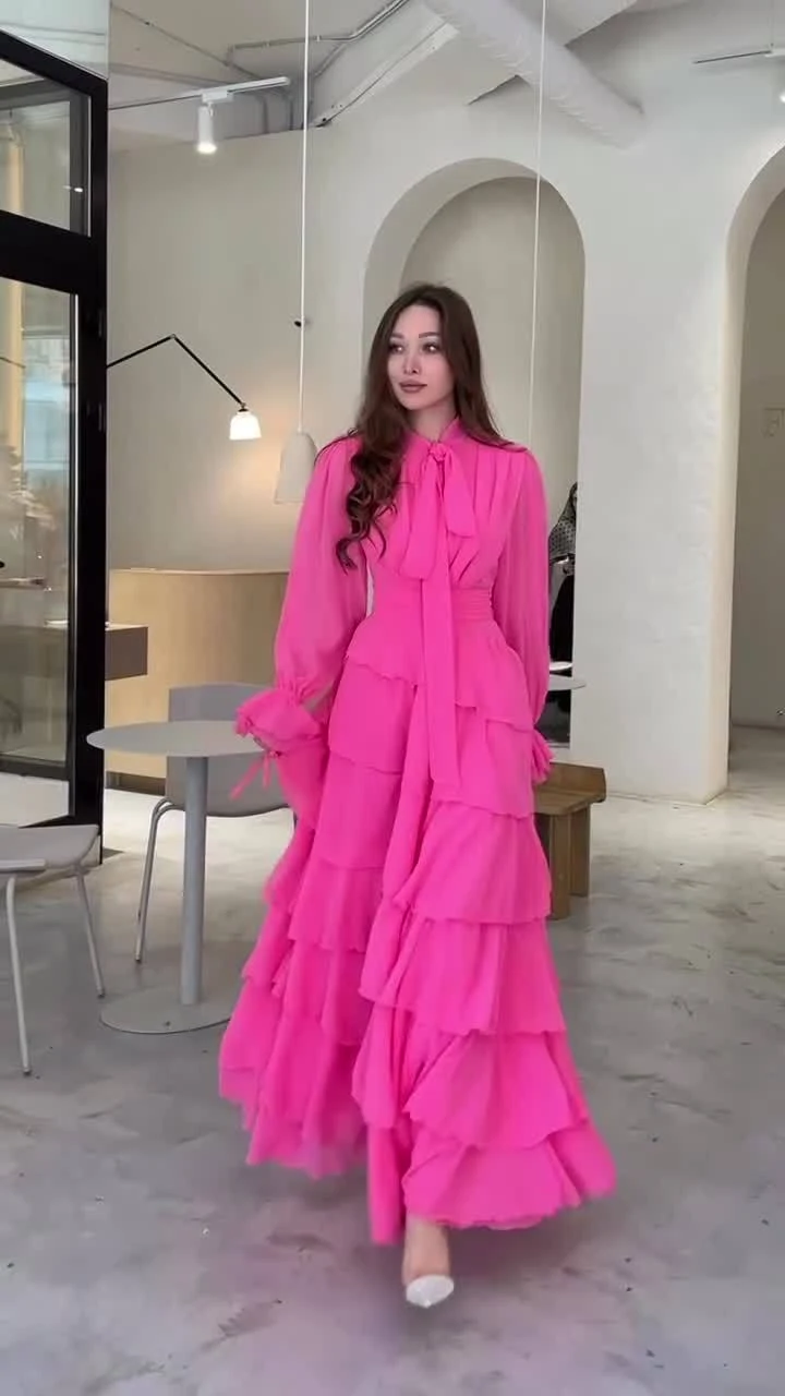 Title 6, Ruffled Chiffon Patchwork Half Turtleneck Dress