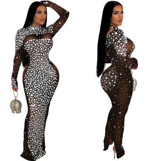 Title 8, Mode dameskleding pure kleur mesh-jurk