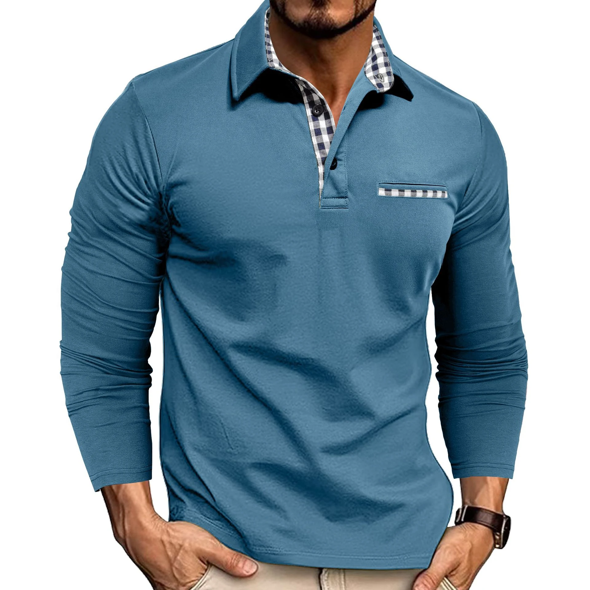 Men's Casual Fashion Colorblock Polo Shirt Comfortable Breathable Modern Style Perfect for Everyday Wear and Leisure Ver — photo 2
