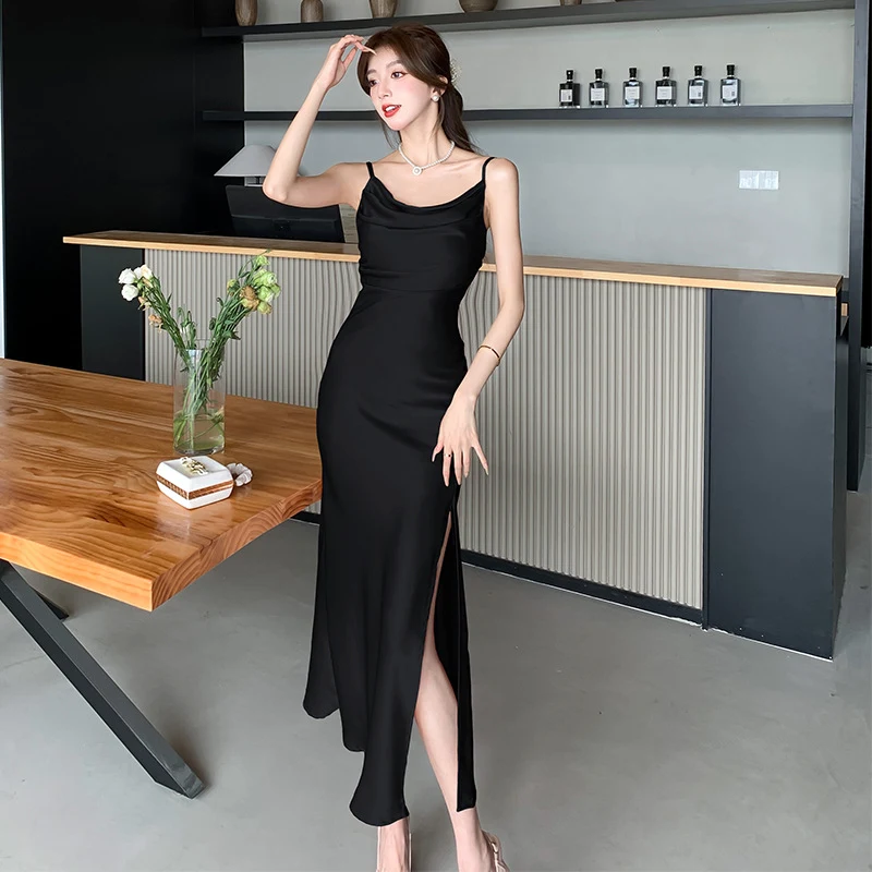 Gentle Graceful Satin Suspenders Dress Women — photo 15