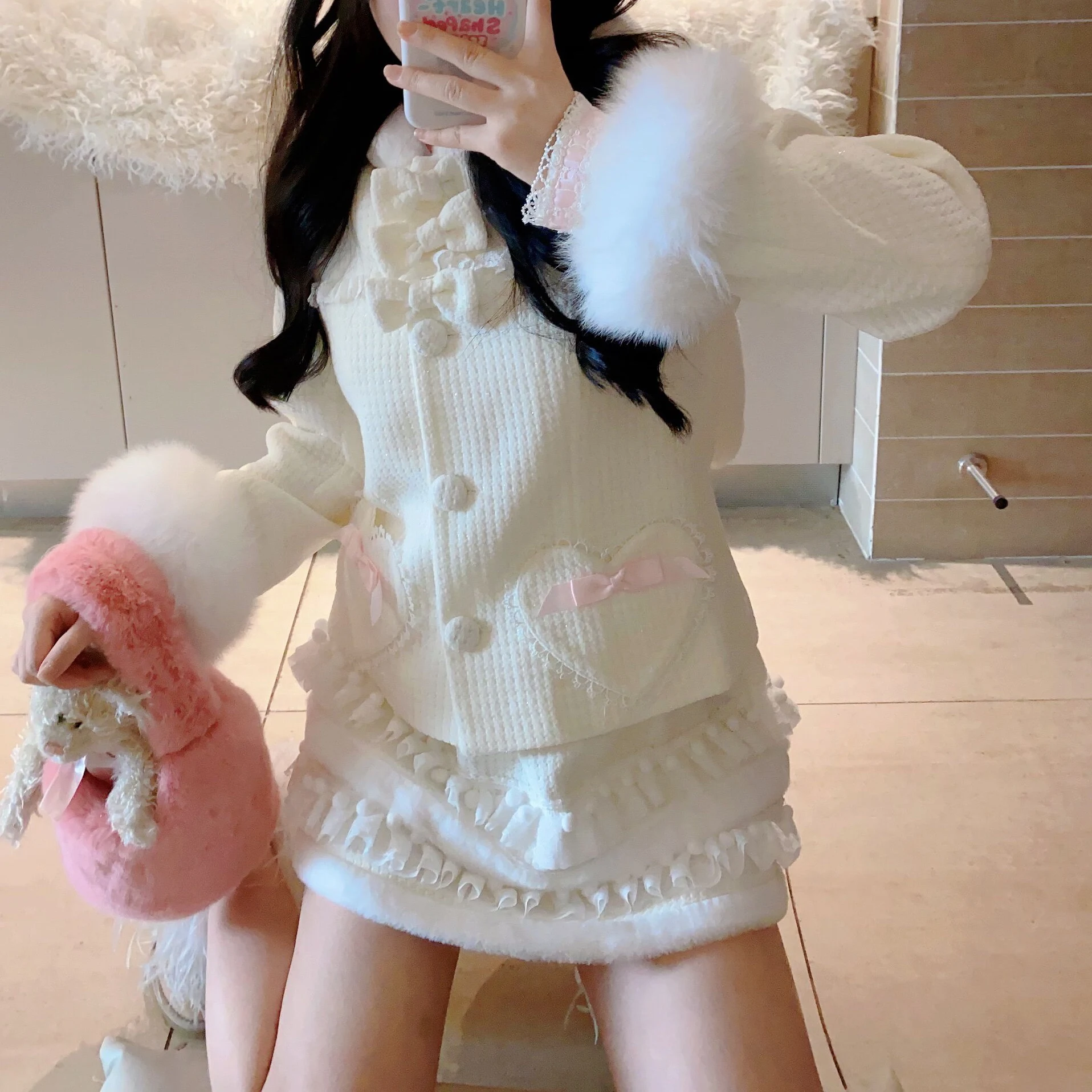 Abrigo y falda con lazo Fragrant Sweet Girl un conjunto adorable para niñas, ideal para ocasiones especiales, cómodo y con un diseño dulce. — foto 3