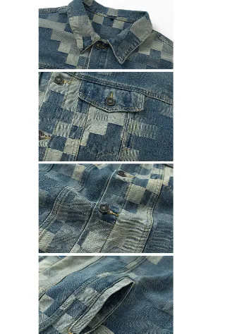 Title 8, Chaqueta Vaquera Mosaico Estilo Coreano para Ho...