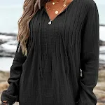 V-hals geplooide losse pullover top. Comfortabele en stijlvolle top met textuur. Perfect voor een casual en toch elegante look. — foto 7