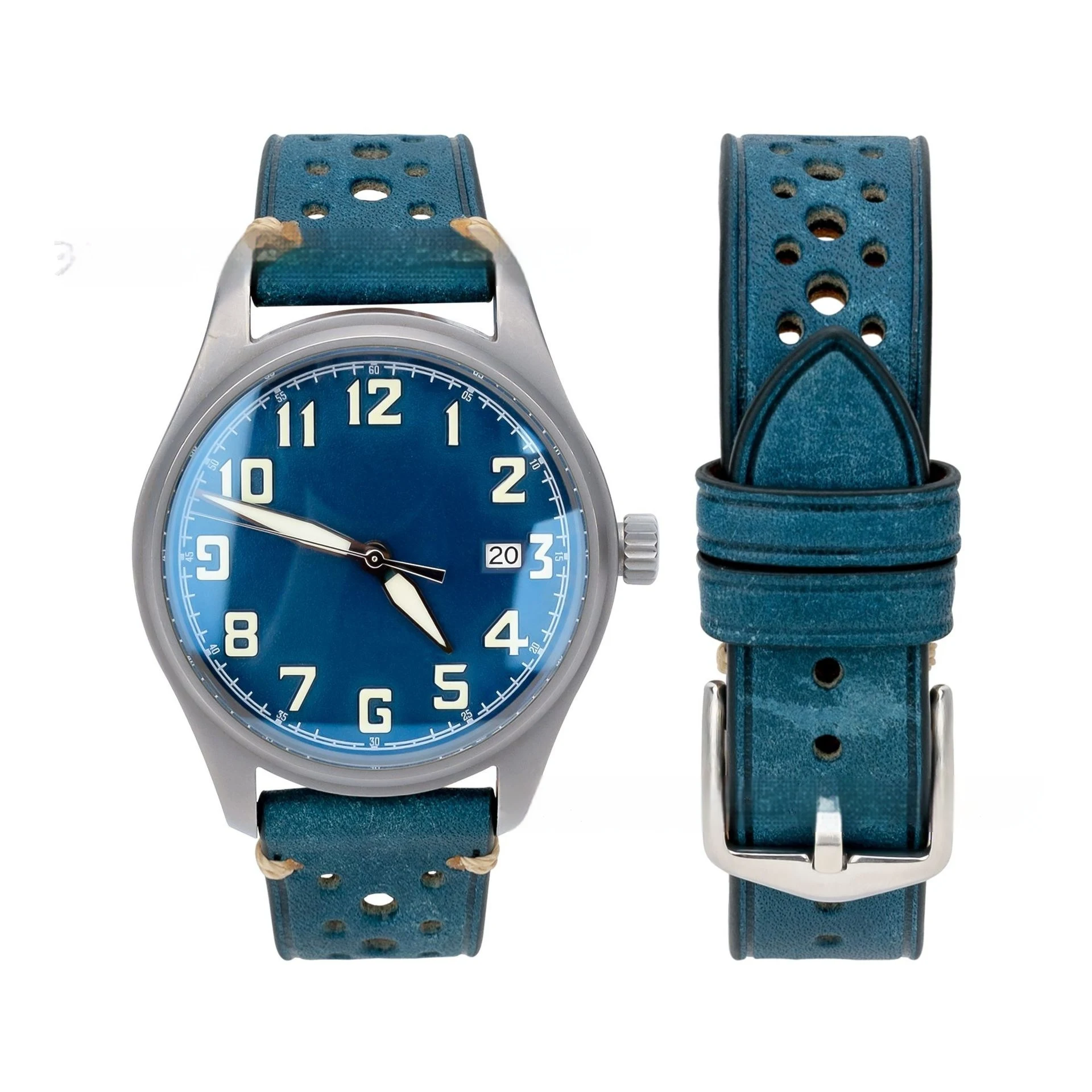 Pulseira de relógio de 20mm em couro bovino de primeira camada. Estilo retrô e conforto superior para o seu pulso. Design clássico e durabilidade. — foto 11