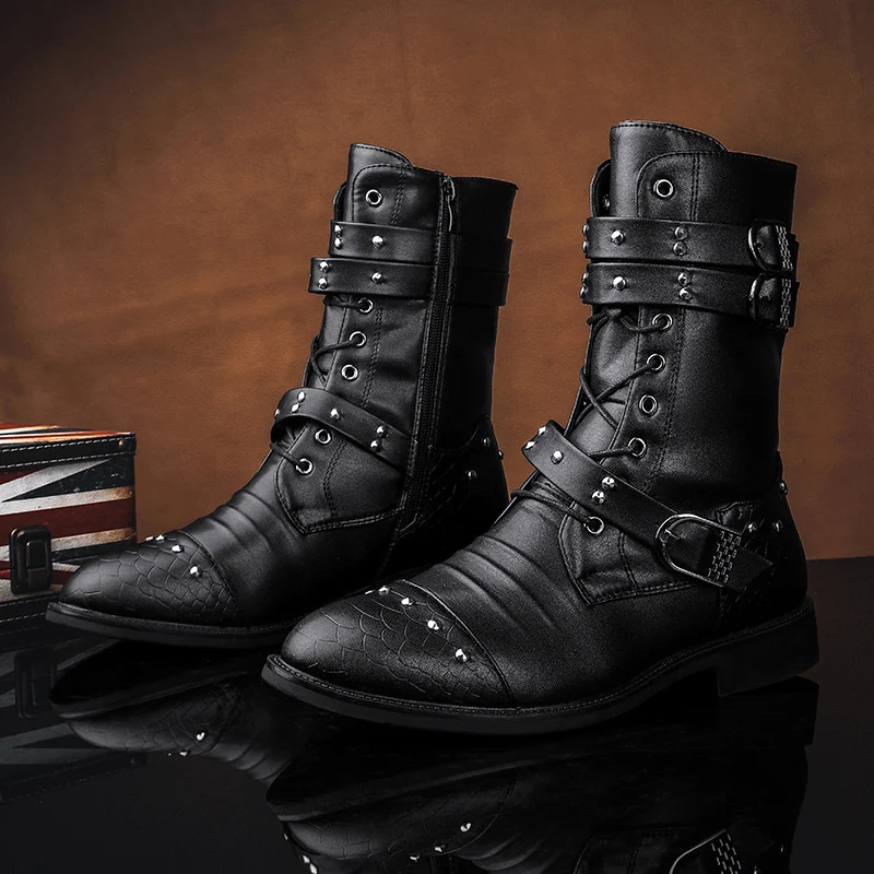 Title 5, Middle Tube Leather Boots Ceremonial Motorcycle...