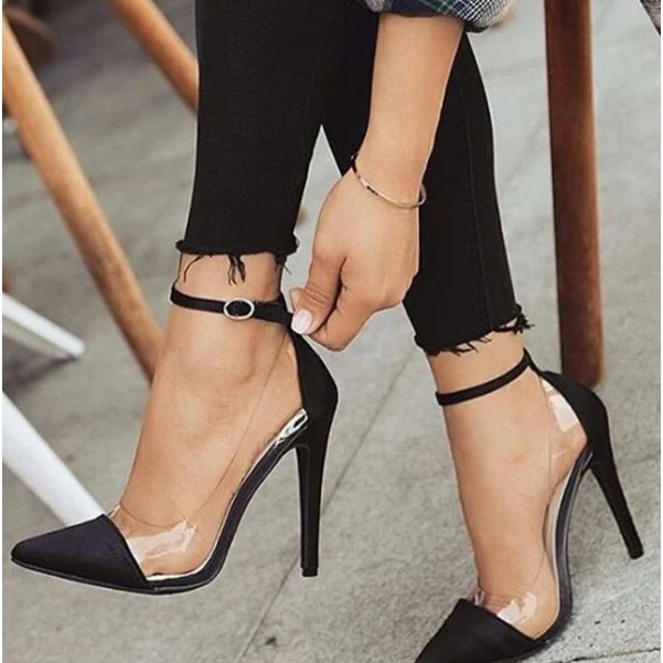 Title 3, Cotton sandal toe strap shoes with high heels. ...