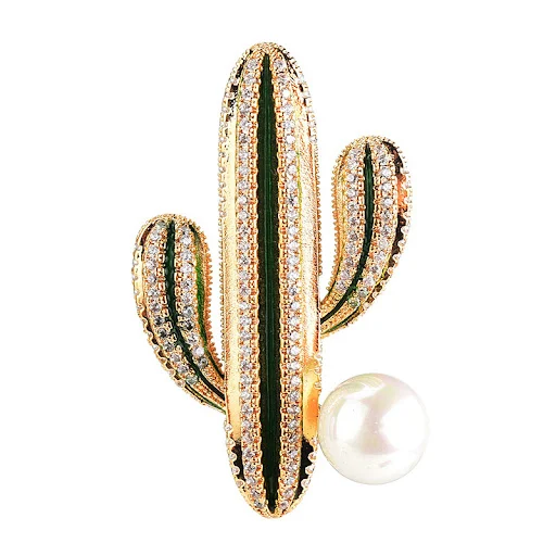 Title 1, Spilla Cactus Perla Diamanti Oro, Elegante per ...