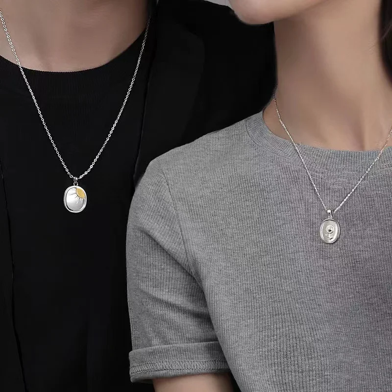 Colar de Casal Girassol e Sol, Presente Romântico para Namorados, Amantes, Amizade, Aço Inoxidável, Joia com Significado, Amor Eterno — foto 11