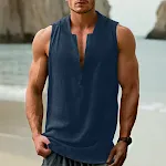 Camiseta sem mangas masculina de algodão e linho, casual e confortável, ideal para usar por baixo ou em dias quentes. Respirável, leve e versátil, perfeita para o verão. — foto 4