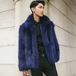 Casaco de pele sintética de raposa masculino com gola virada. Roupa casual masculina moderna e estilosa. Conforto e elegância. — foto 5