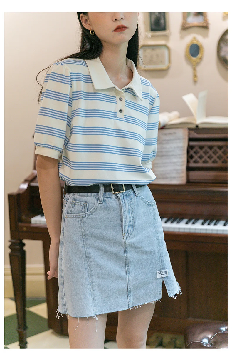 Title 9, Striped Cotton Short Sleeved T Shirt, Korean St...