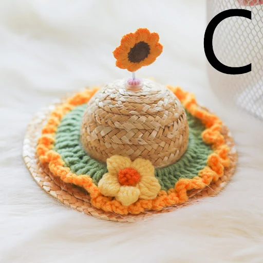 Title 4, Pet Cute Knitted Straw Hat Flower Hat, a perfec...