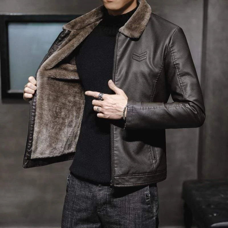 Jaqueta casual de couro masculina Estilo e conforto para o dia a dia. Design atemporal, ideal para diversas ocasiões, durabilidade garantida. — foto 4