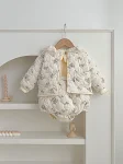 Completo invernale floreale per bambina in stile coreano, tutina con pizzo, tasca e spalline, completo due pezzi caldo. Ideale per l'inverno. — foto 6