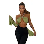 Spring and Summer Metal Chain Sexy Wrapped Chest Strap Halterneck Top for Women. Enhance your style with this fashionabl — photo 1